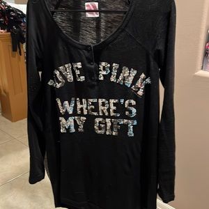 Pink Victoria secret black blouse - silver sequence letters